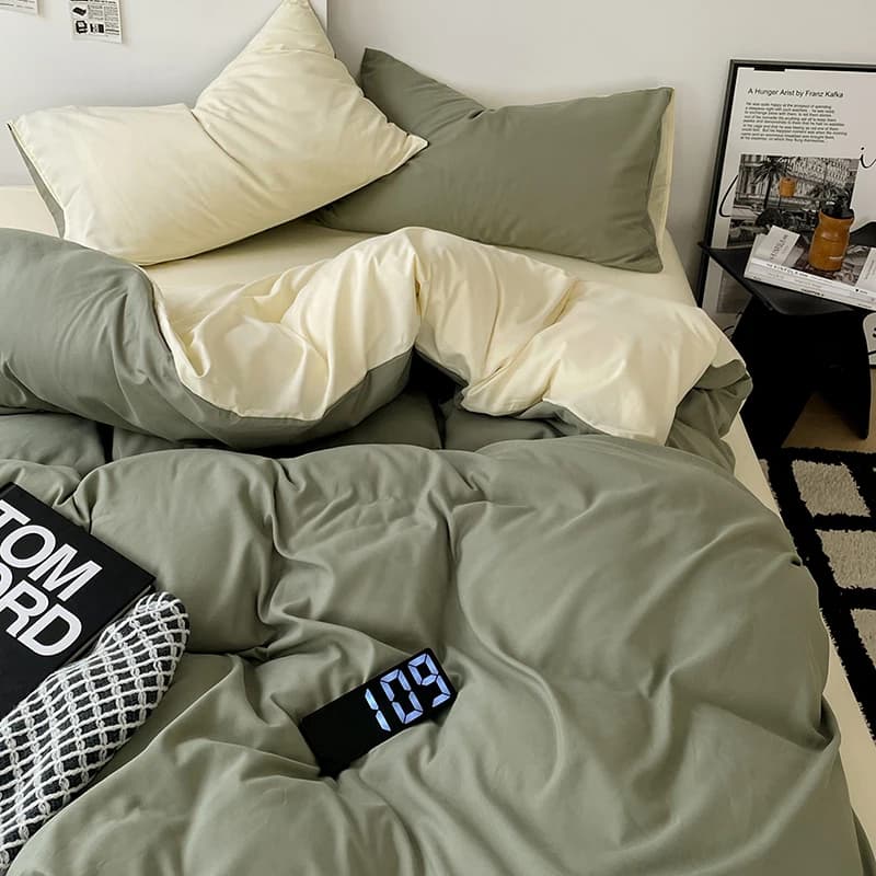 Japanese Bedding Set Solid Polyester AB Side Duvet Cover+Sheet +Pillowcase All Season Home Bed Linens Drop Shipping Full King