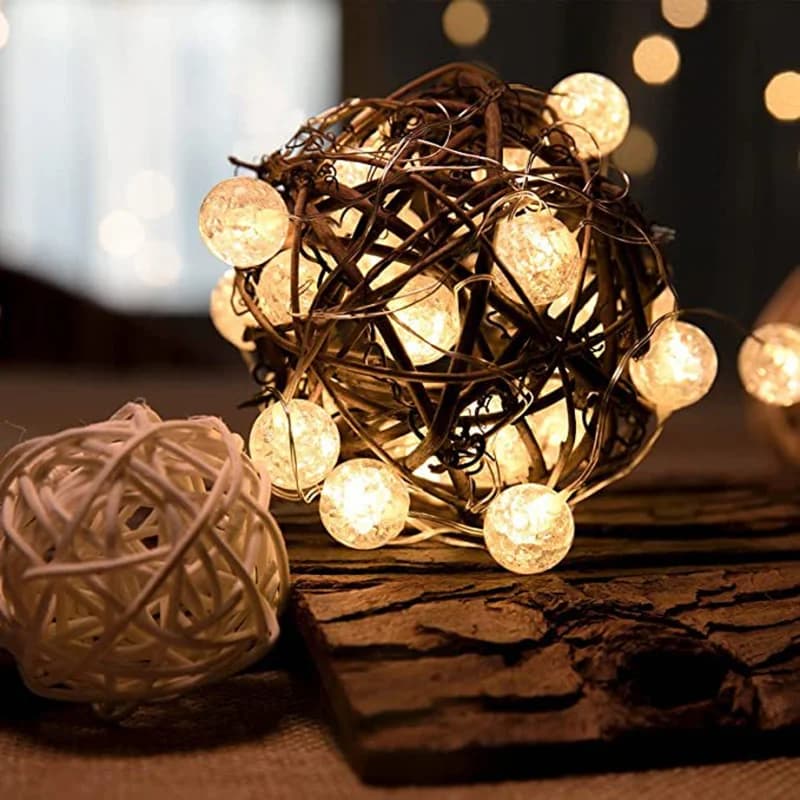 LED Light String Battery Powered Crack Ball Garland Outdoor Garden Fairy Lights Wedding Christmas New Year Party Decoration