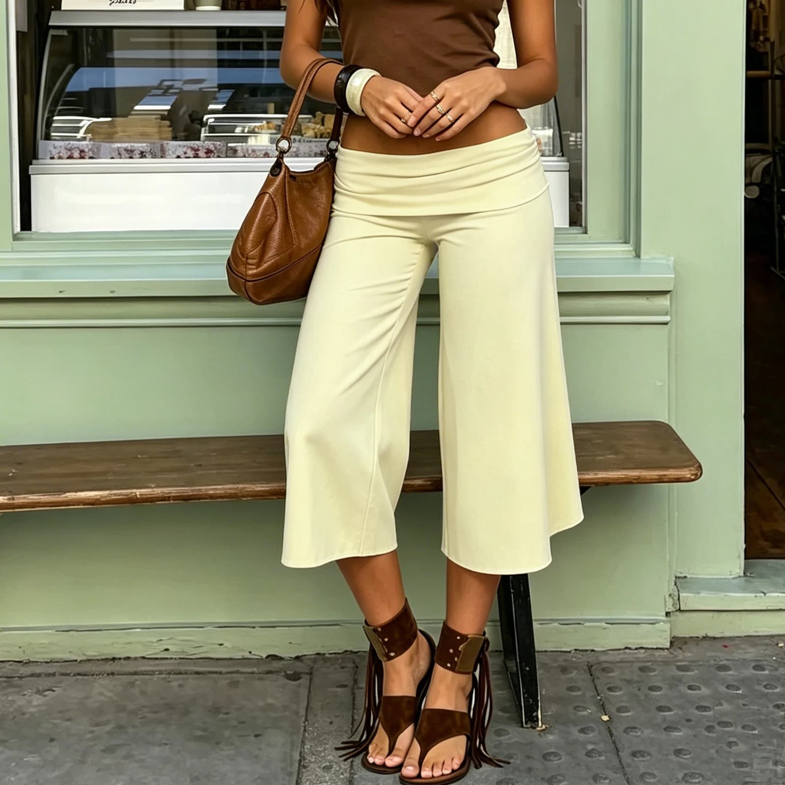Low Rise Fold Over Capri Yoga Pants