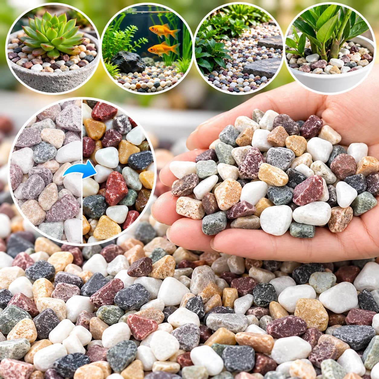 Mixed Color Decorative Pebbles for Aquariums and Plants