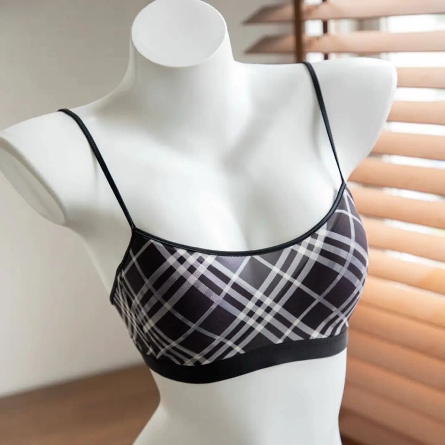 Women's Retro Plaid Push-Up Bra Set