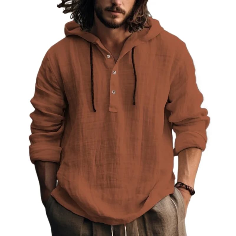 Men's Casual Linen Blend Hoodie Shirt