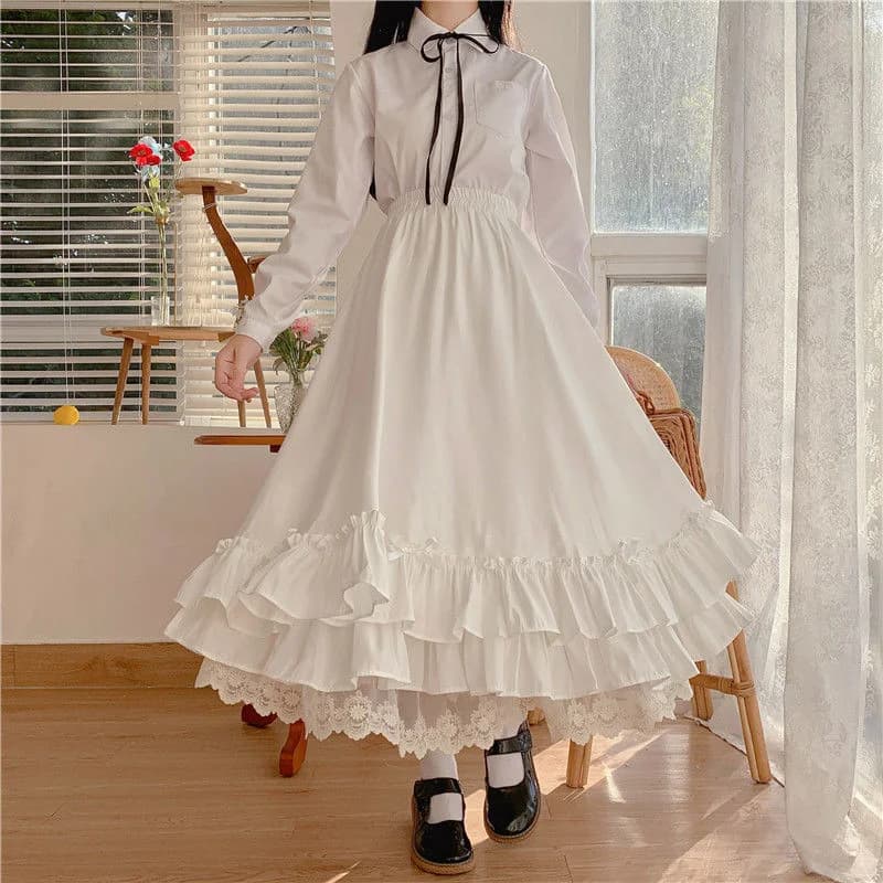 White Midi Skirt Y2K Kawaii Lolita