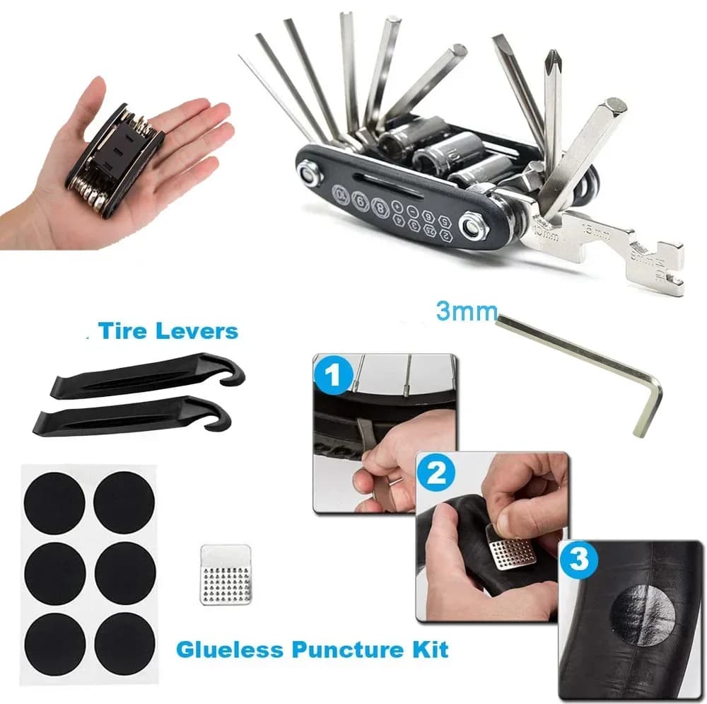 Bicycle Repair Multi-Tool Kit with Pump and Patches