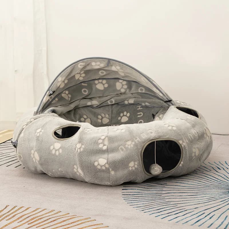 Interactive Cat Tunnel Bed Plush Play Toy