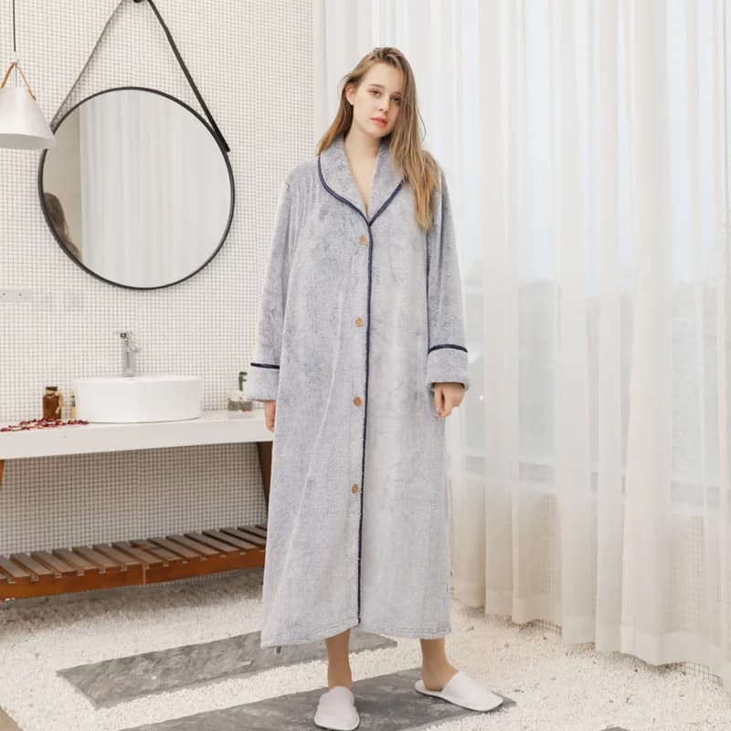 Flannel Button Nightgown Robe