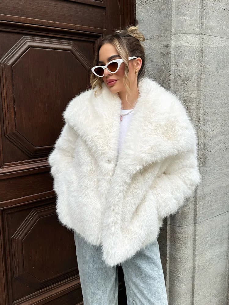 Women's Cropped Faux Fur Cardigan Coat