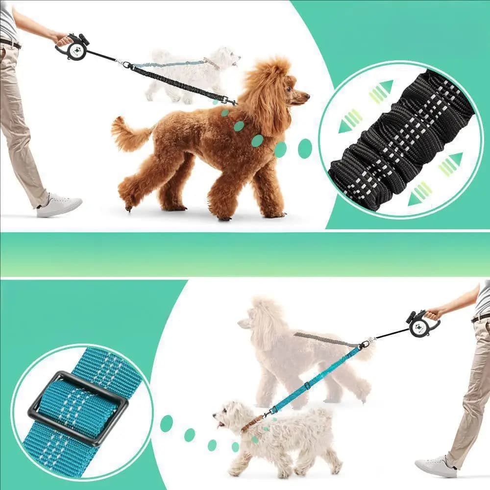 Double Dog Leash with Elastic Training Rope