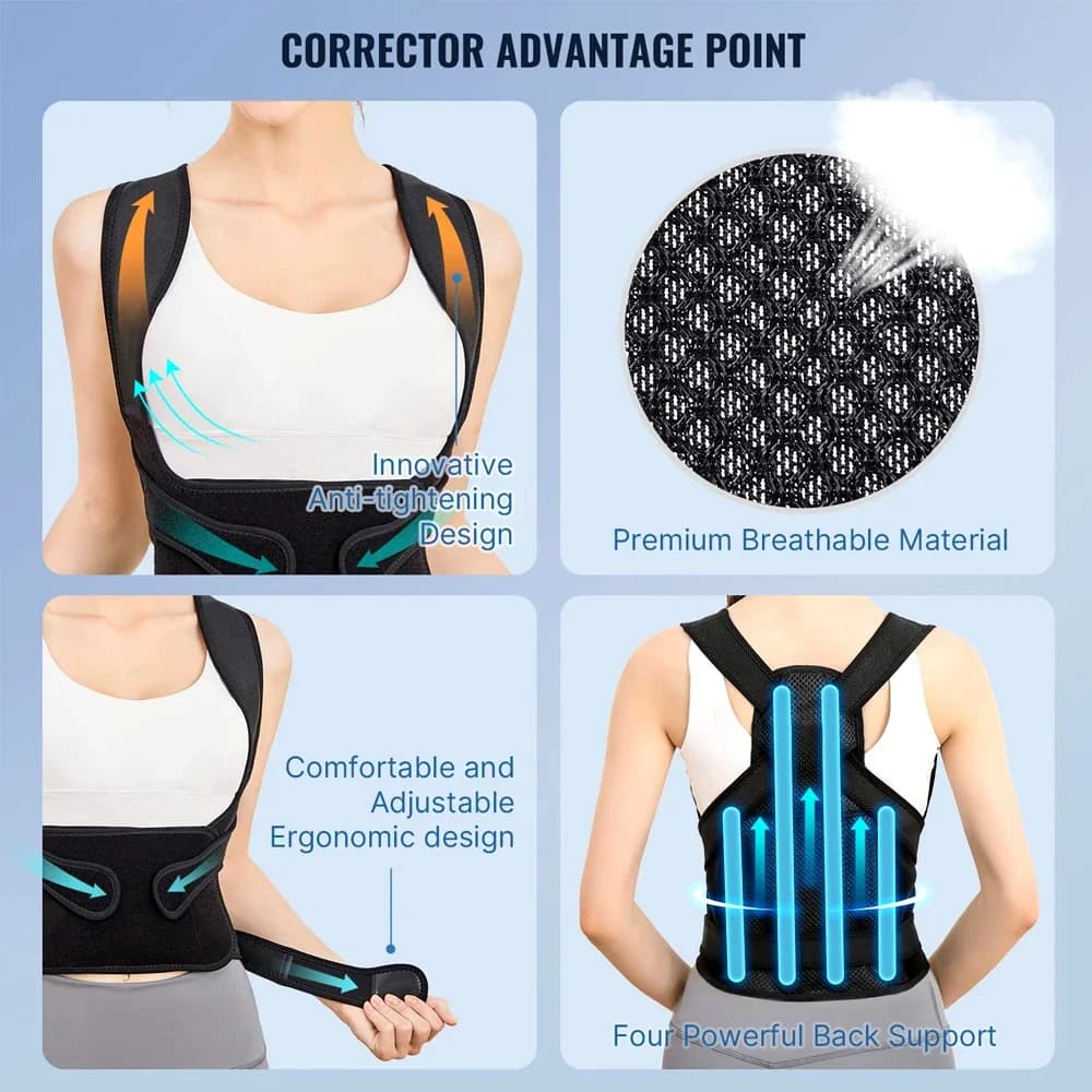 Posture Corrector for Women Men, Brace for Upper and Lower Back Pain Relief, Adjustable Fully Back Support Improve Back Posture