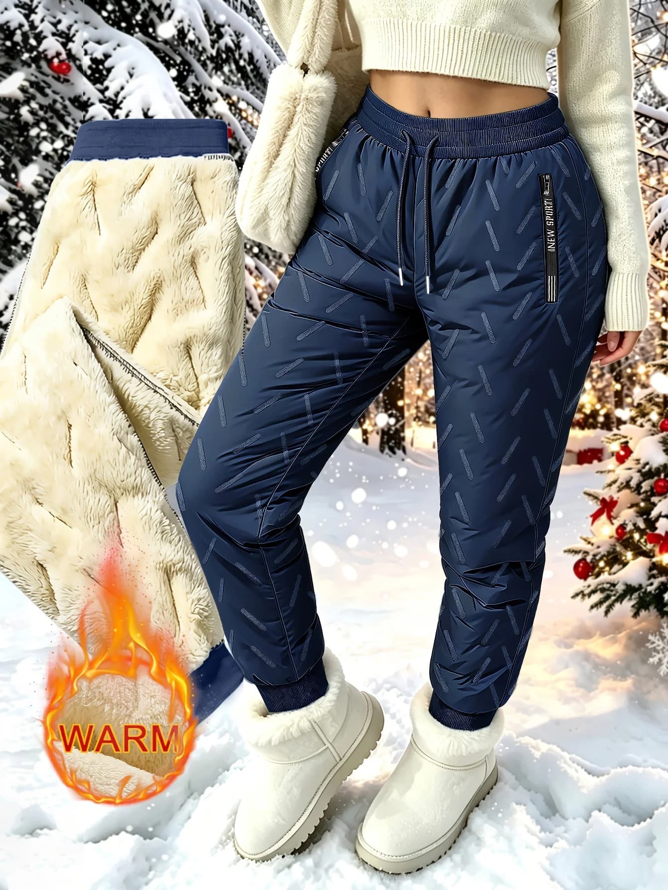 Women's Lamb Fleece Lined Winter Snow Pants