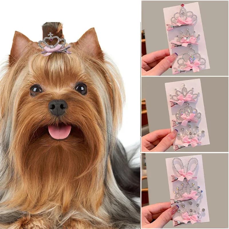 Dog and Cat Hair Clips Crown Bow Multicolor