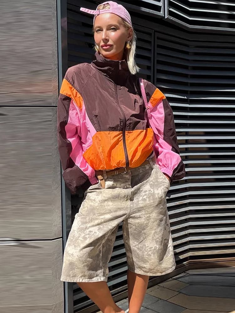 Women's Contrast Casual Zip Jacket