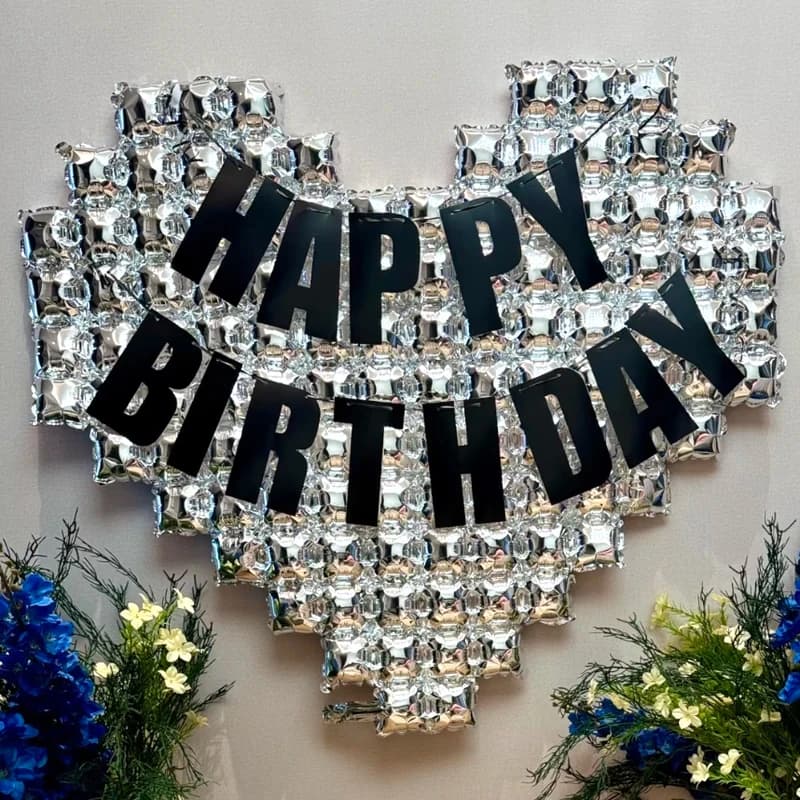Silver Mosaic Heart Backdrop Birthday Balloon Banner