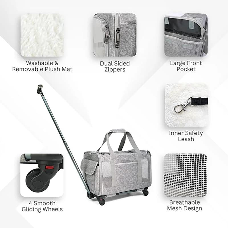 Rolling Pet Carrier with Wheels