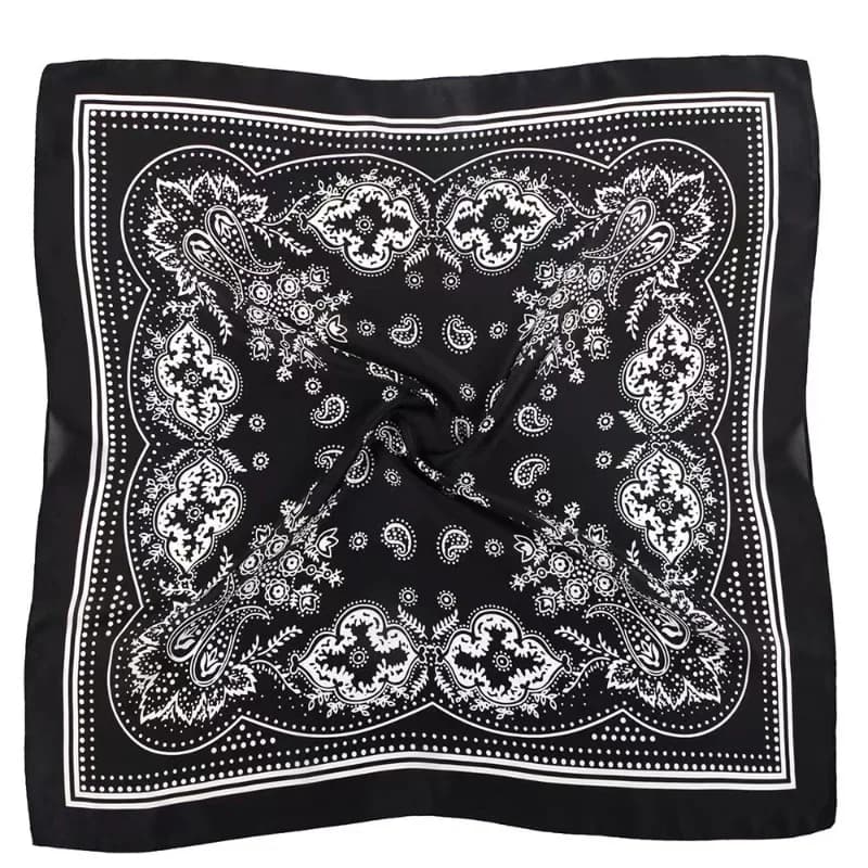 Black Paisley Cotton Square Scarf 70cm