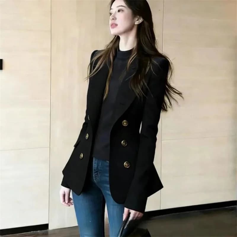 Navy Blue Double-Row Slim Fit Blazer