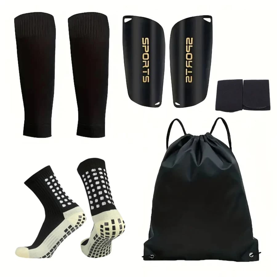 5-Piece Set of Outdoor Sports Football Socks + Shin Guards + Leg Socks + Ankle Protectors + Storage Bag