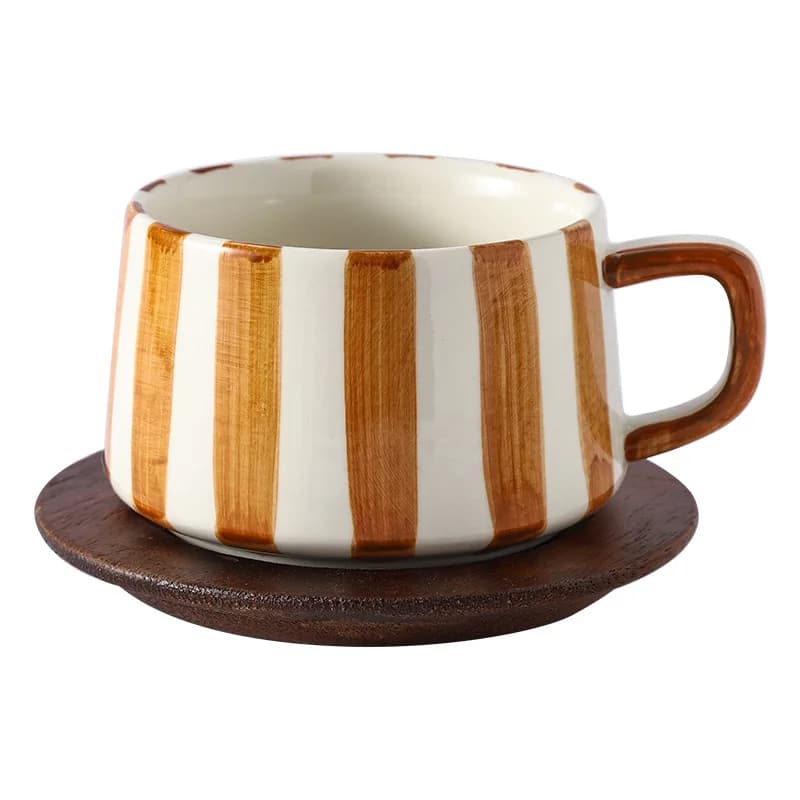 Hand-Painted Striped Ceramic Mug Set