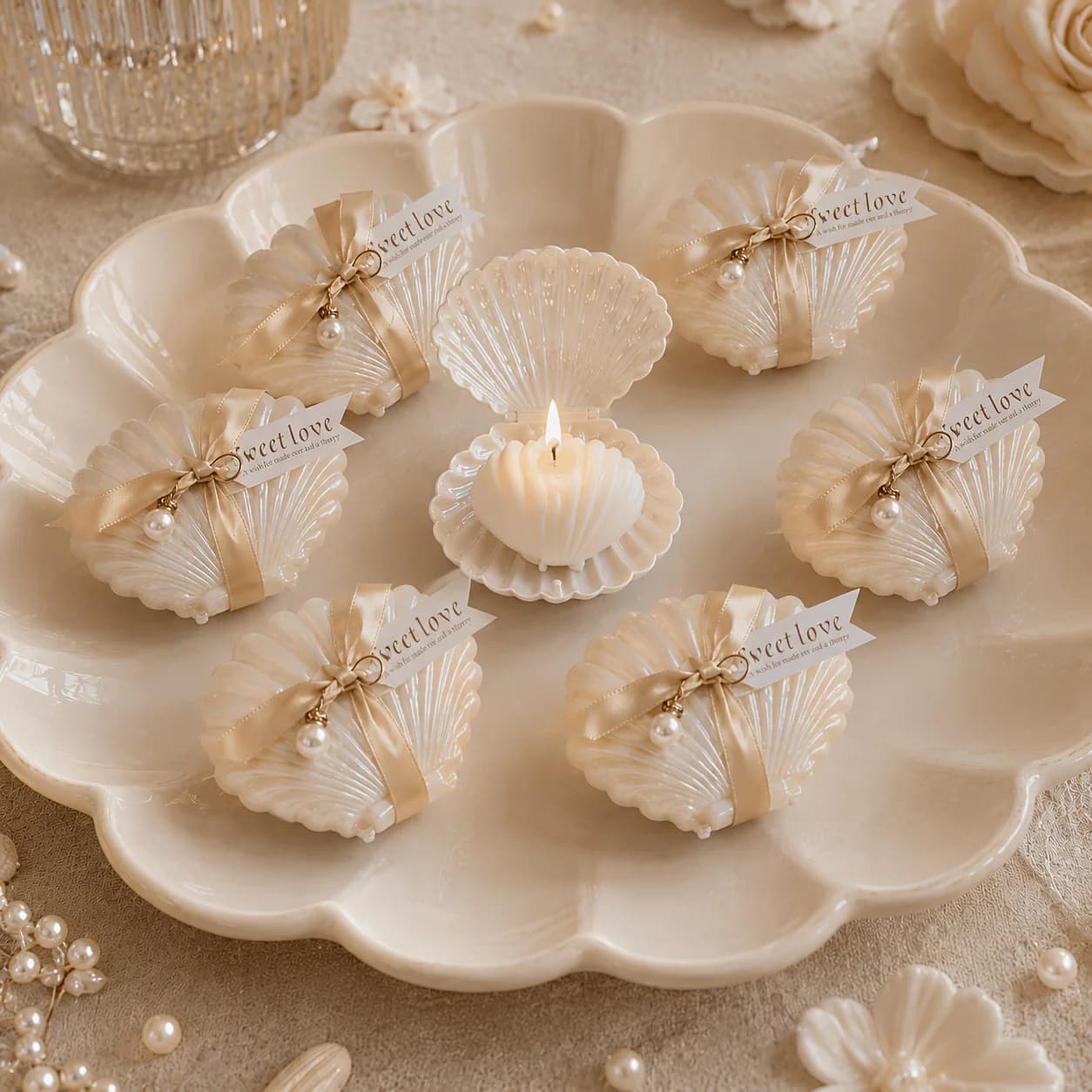 Luxury Shell Candle Wedding Favors Set of 6