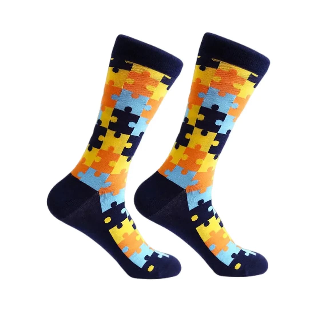 Puzzle Pattern Cotton Crew Socks