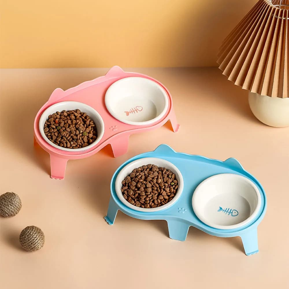 Ceramic Elevated Double Cat Bowl