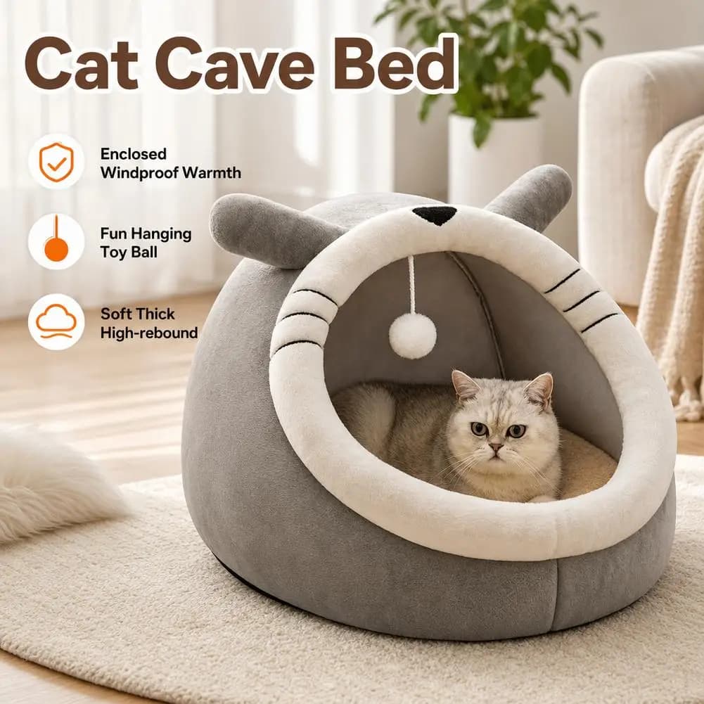 Cat Cave Bed Foldable Dome Pet Nest
