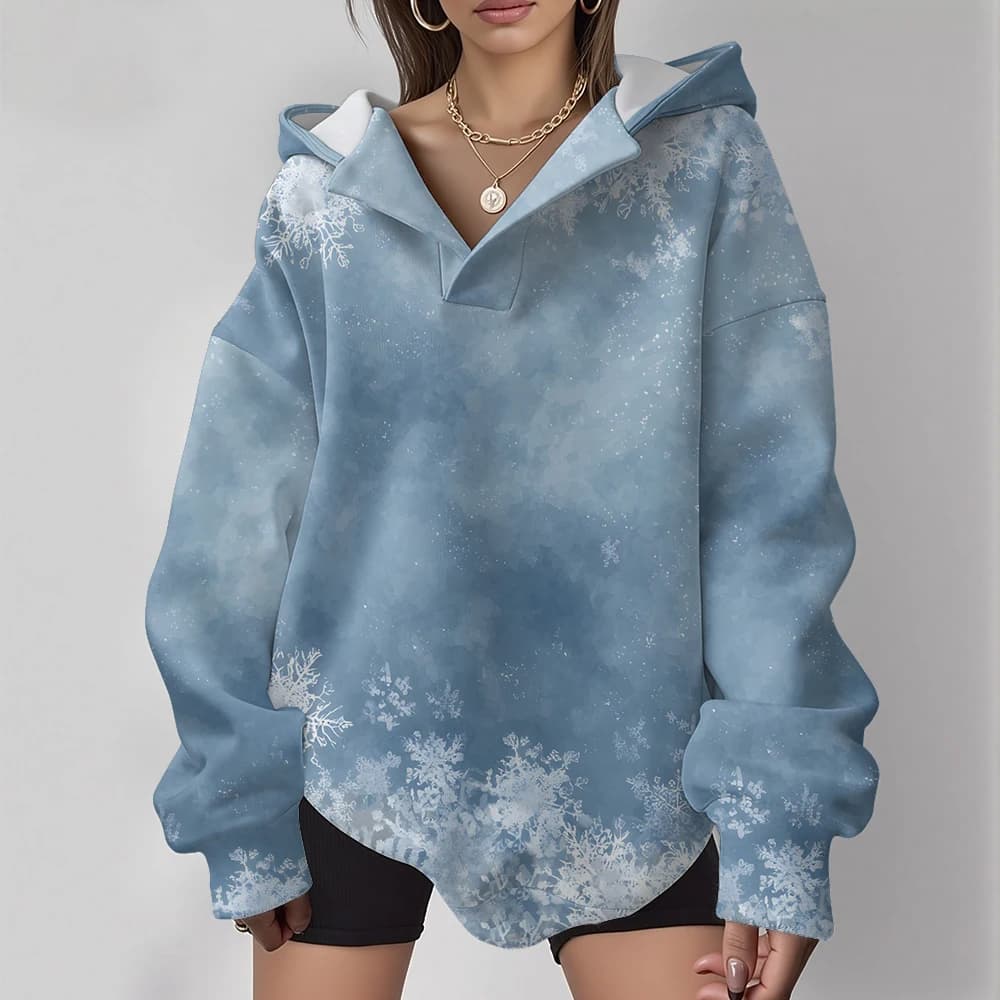 Casual Oversized Snowflake Pullover Hoodie