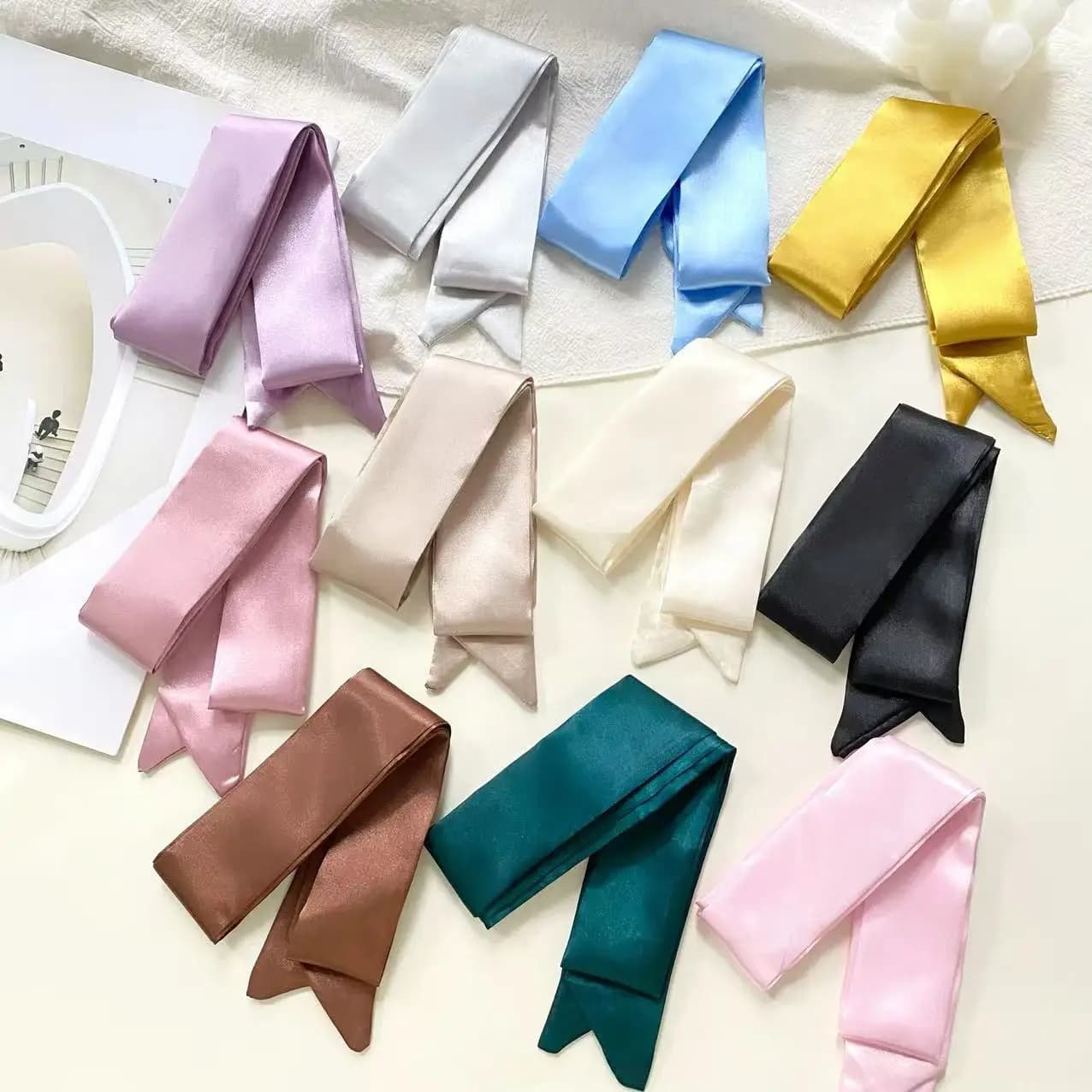 Long Skinny Satin Hair Scarf Headband
