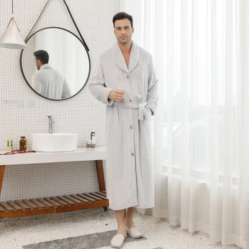 Flannel Button Nightgown Robe