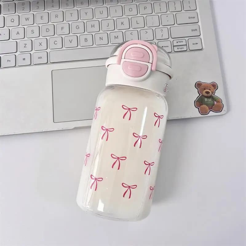 Cute Water Bottle with Straw Portable Plastic Pop-Up Cover Water Cup Kawaii Bottle Water Leak-Proof Drinking Bottle
