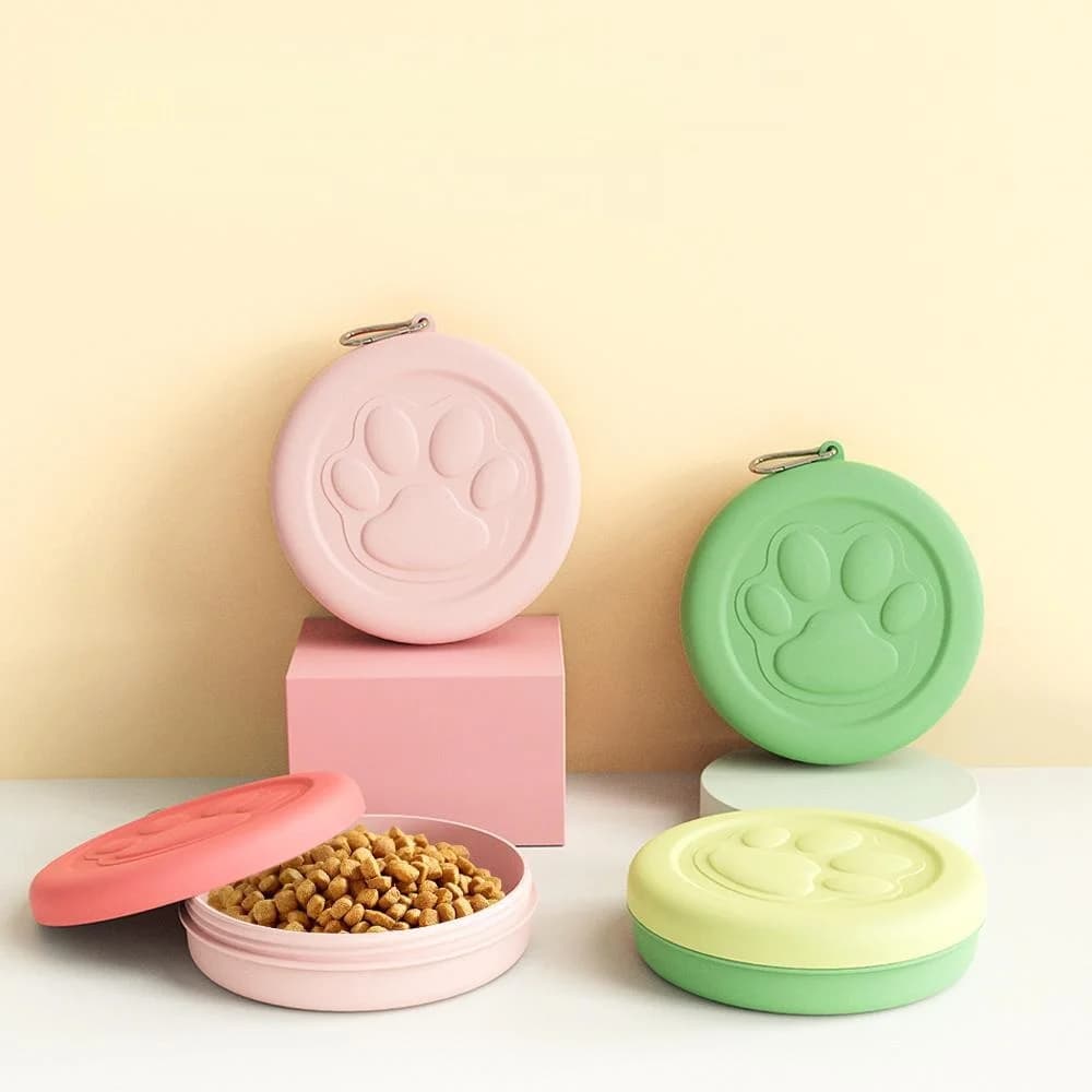 Portable Outdoor Pet Bowl with Treat Compartment