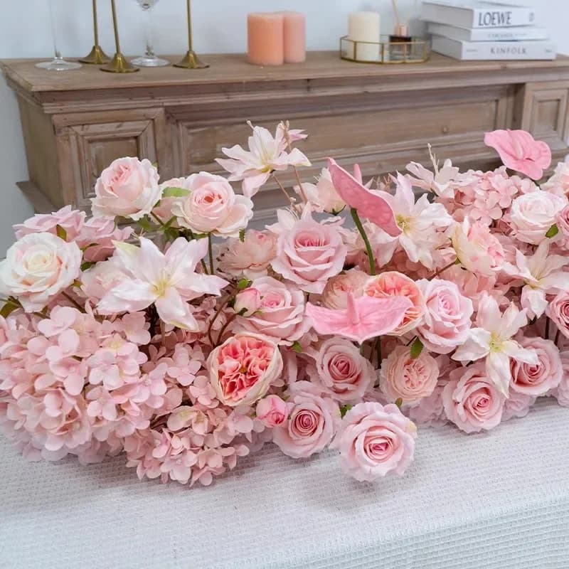 Wedding Backdrop Decor Couch Around Floor Floral Table Runner Centerpiece Flower Row Event Prop Window Display Artificial Flower
