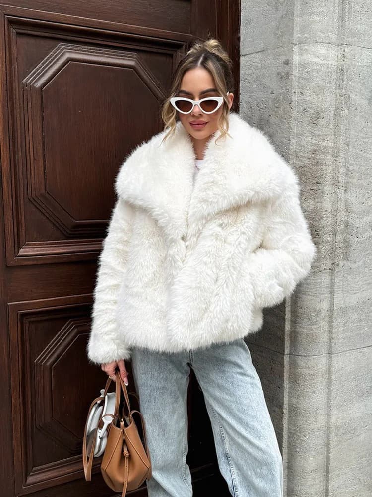 Women's Cropped Faux Fur Cardigan Coat