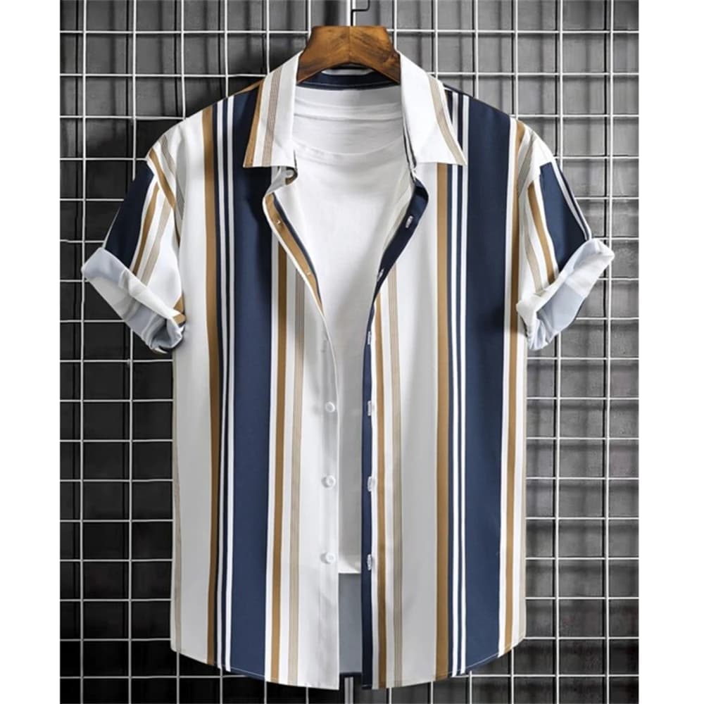 Men's Hawaiian 3D Striped Short Sleeve Shirt
