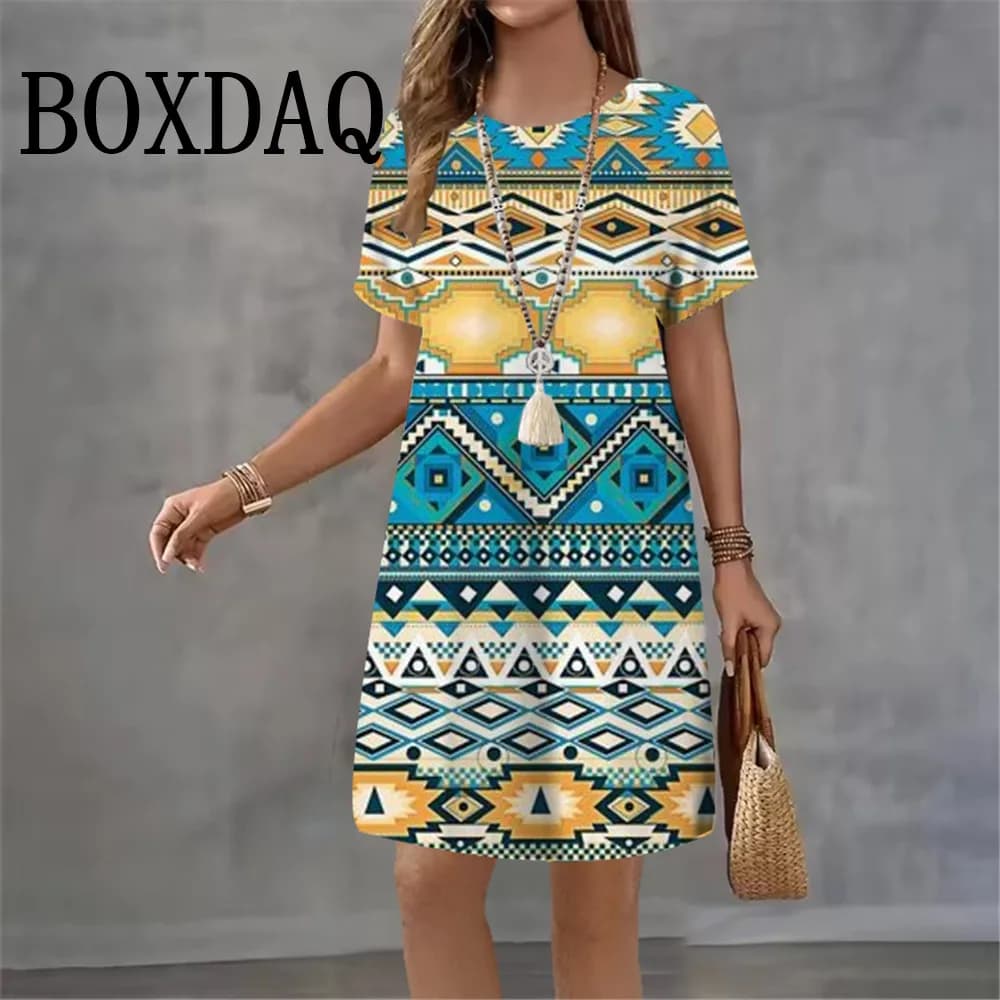 Geometric Ethnic Print Summer Dress