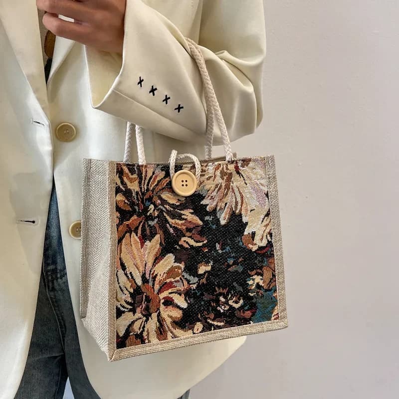 Portable Linen Hand Bag Women