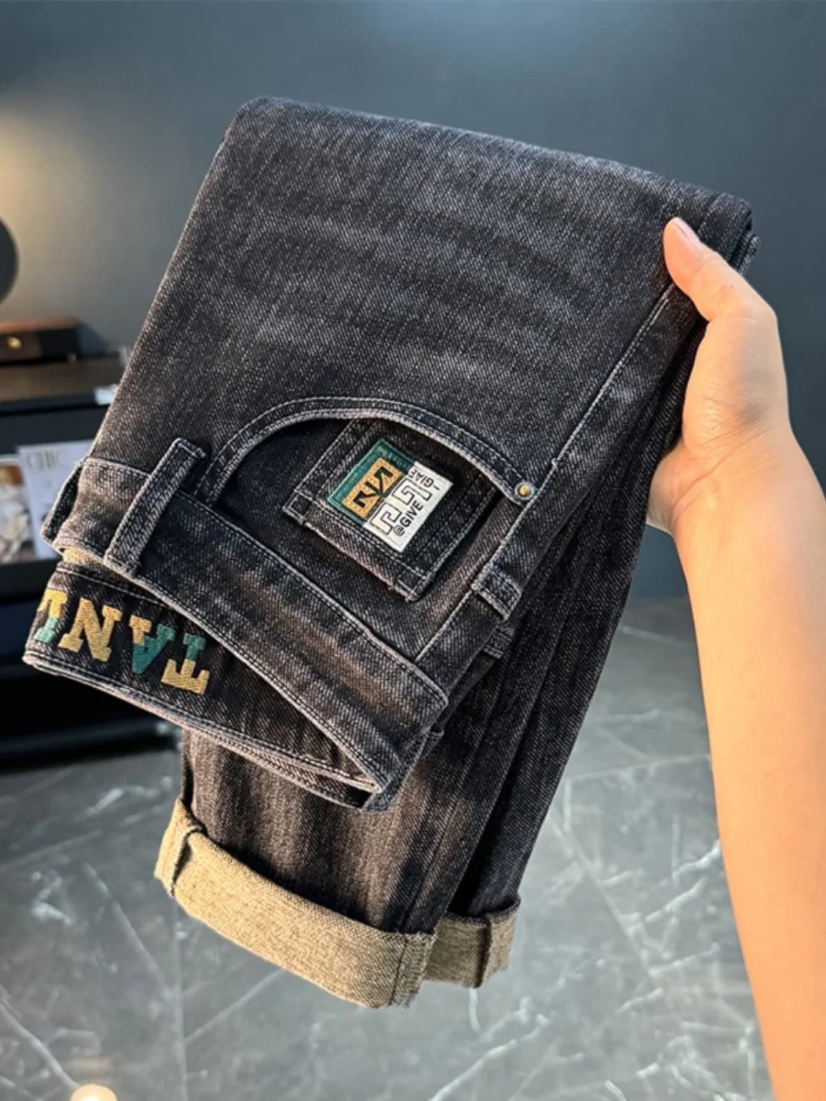 Embroidered Straight Leg Stretch Jeans