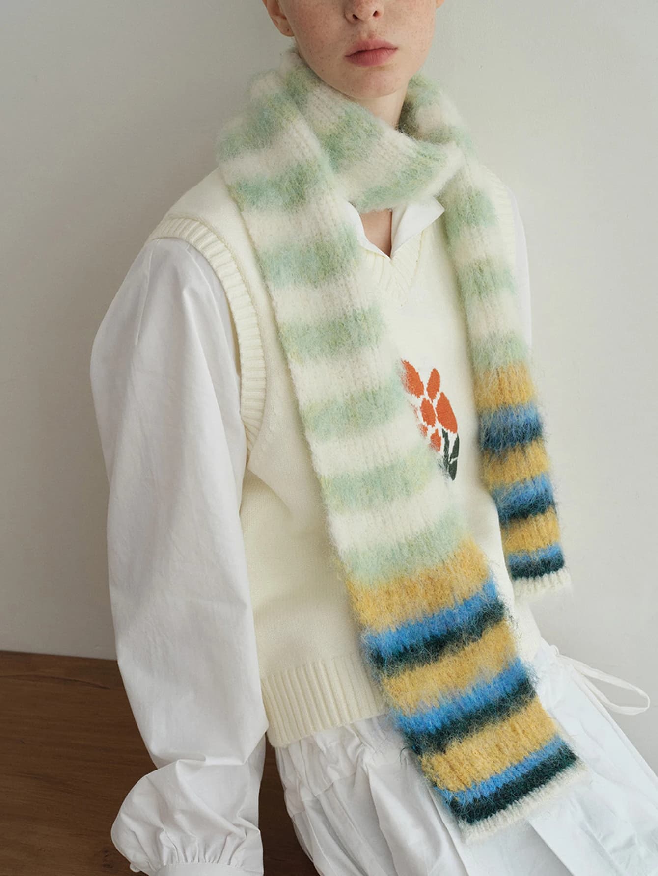 Winter Striped Knit Scarf