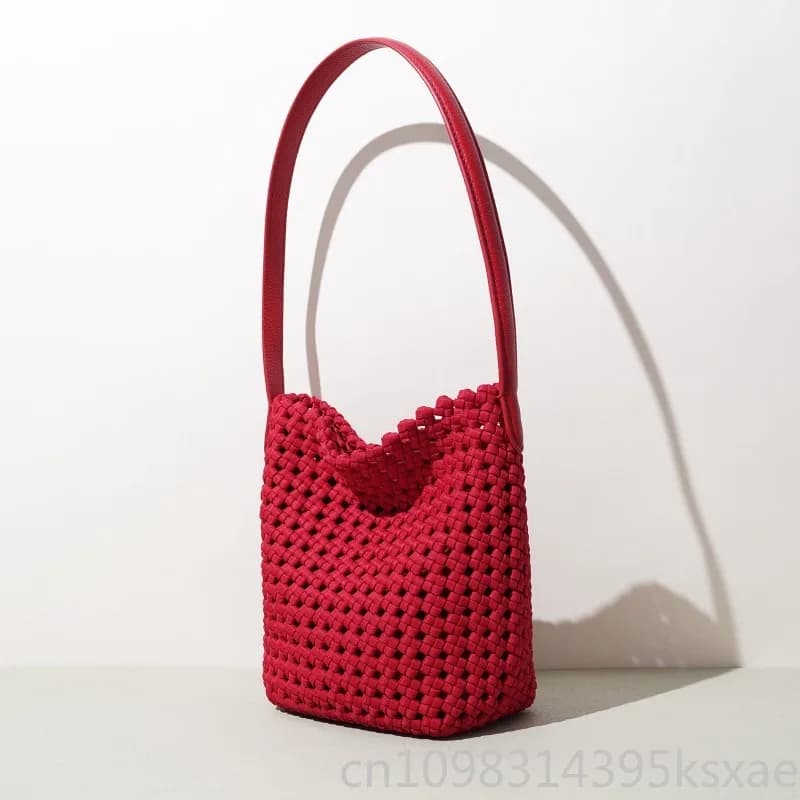 Women's Handwoven Hollow-Out Bucket Bag with Large Capacity Urban Daily Commute Versatile Minimalist