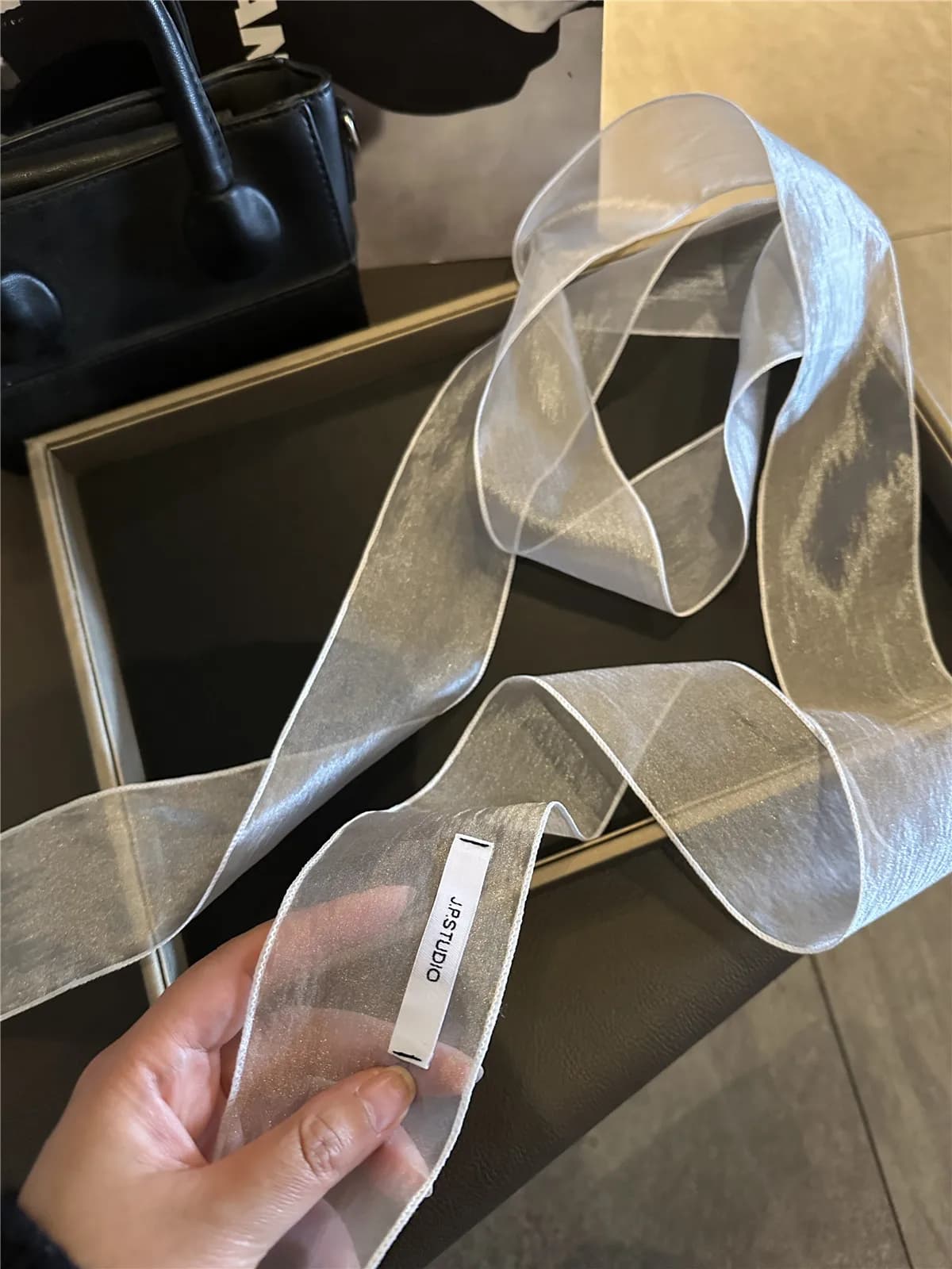 Pearlescent Satin Ribbon Scarf