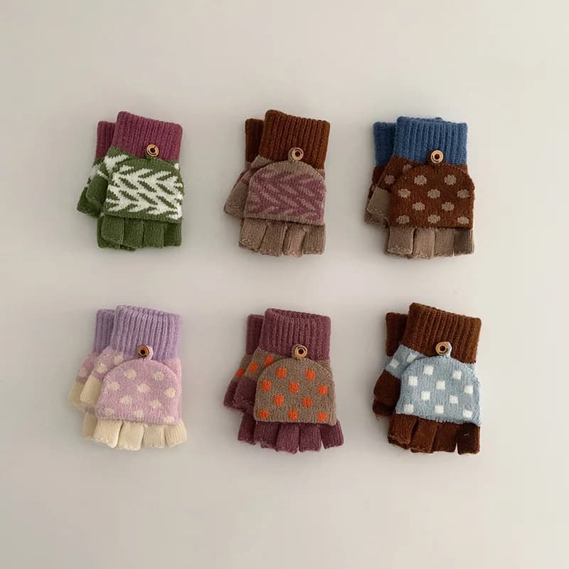 Kids Winter Five Finger Knit Gloves