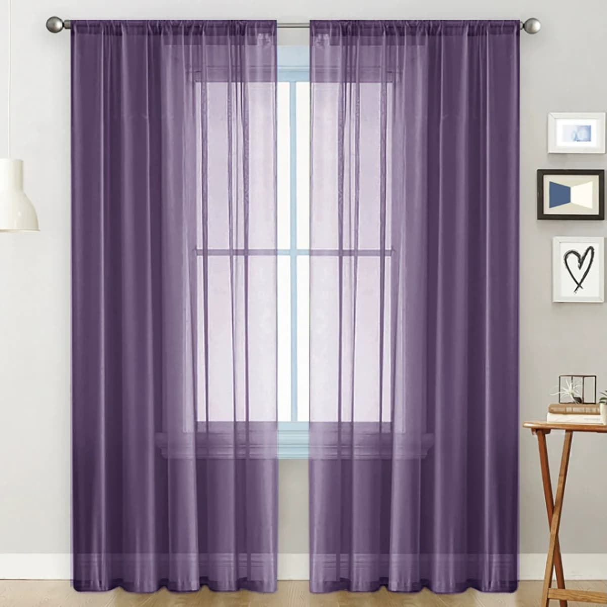 Sheer White Curtains, 2 Panels