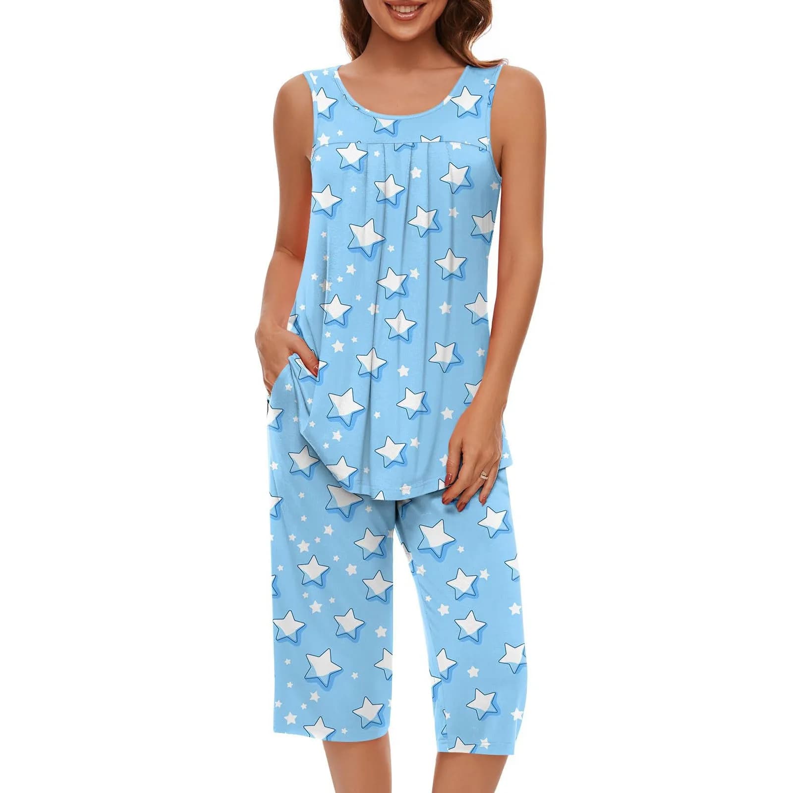 Women's Sleeveless Tank Top and Capri Pants Sleepwear Set