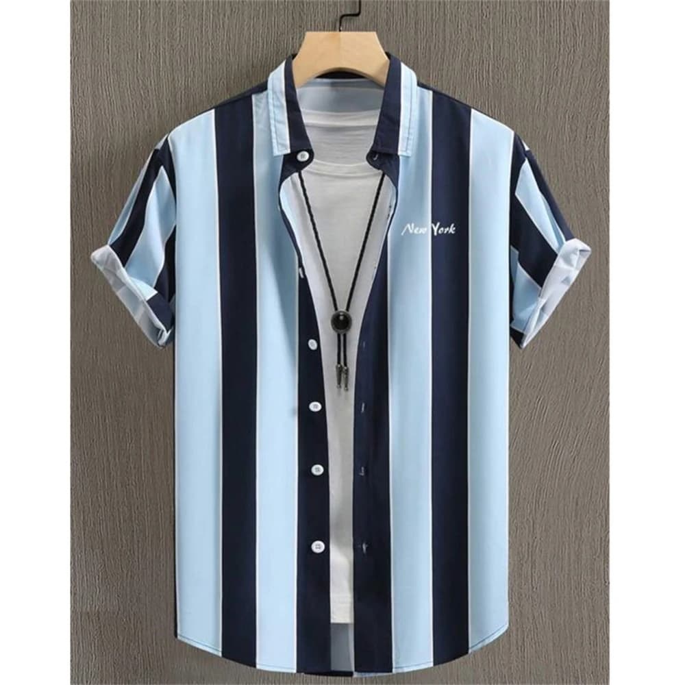 Men's Hawaiian 3D Striped Short Sleeve Shirt
