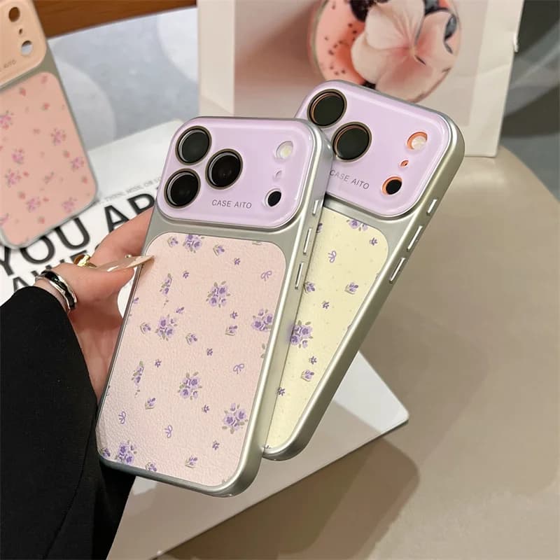 Camera Window Fower Phone Case For iPhone 17 16 15 14 Pro Max Glass Lens Protective Hard PC Back Cover