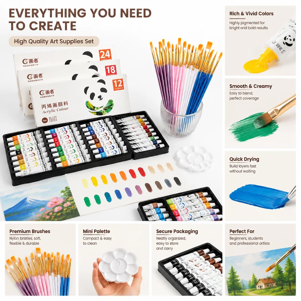 Acrylic Paint Set With Brushes And Palette
