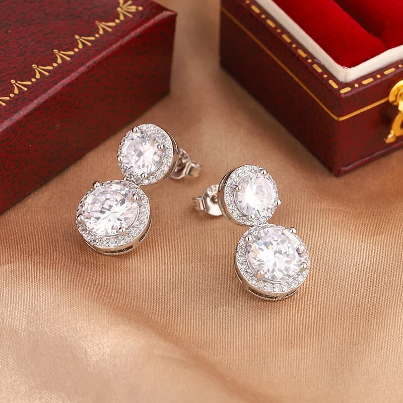 Two-Round Silver Stud Earrings