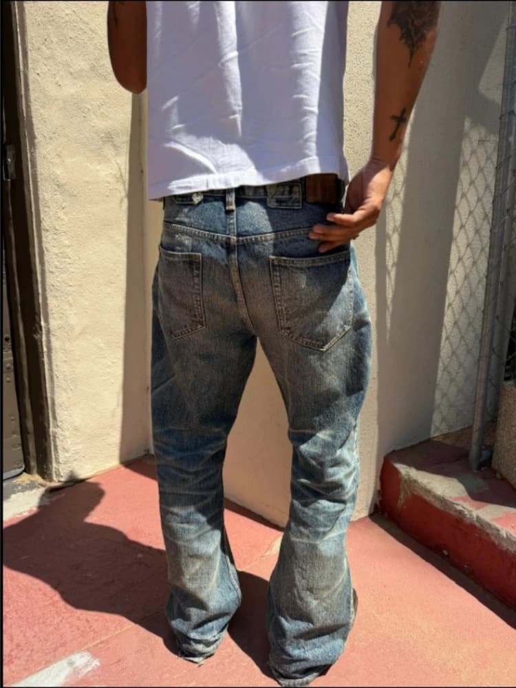 Vintage Washed Distressed Flare Denim Jeans