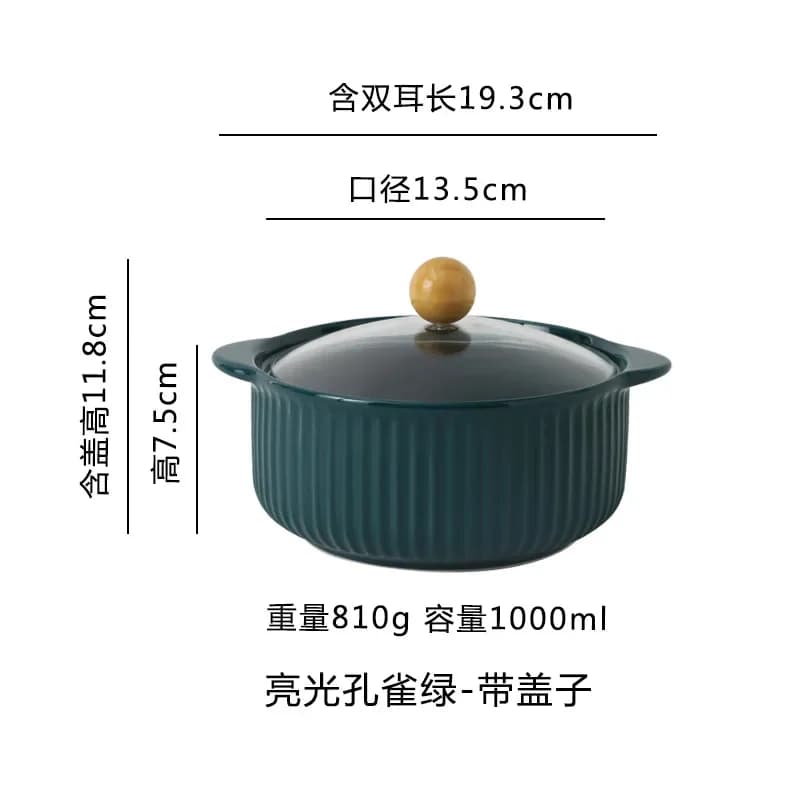 Ceramic Bowl with Glass Lid Stockpot