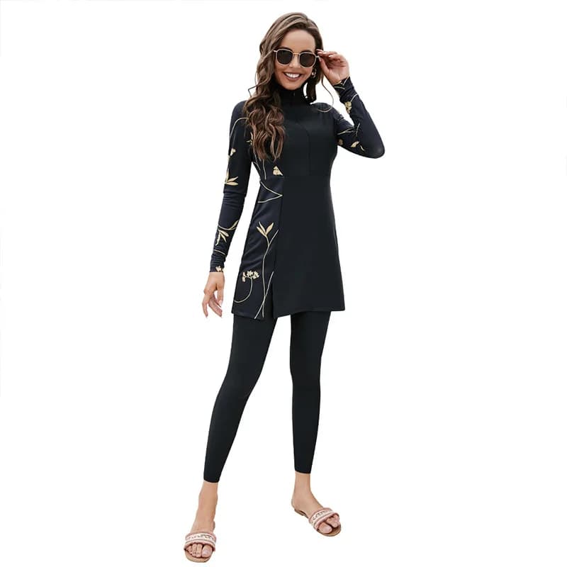 Islamic Muslim Swimwear for Women, Modest Patchwork, Long Sleeves, Burkinis Wear, Bathing Suit, Whole Swimsuit